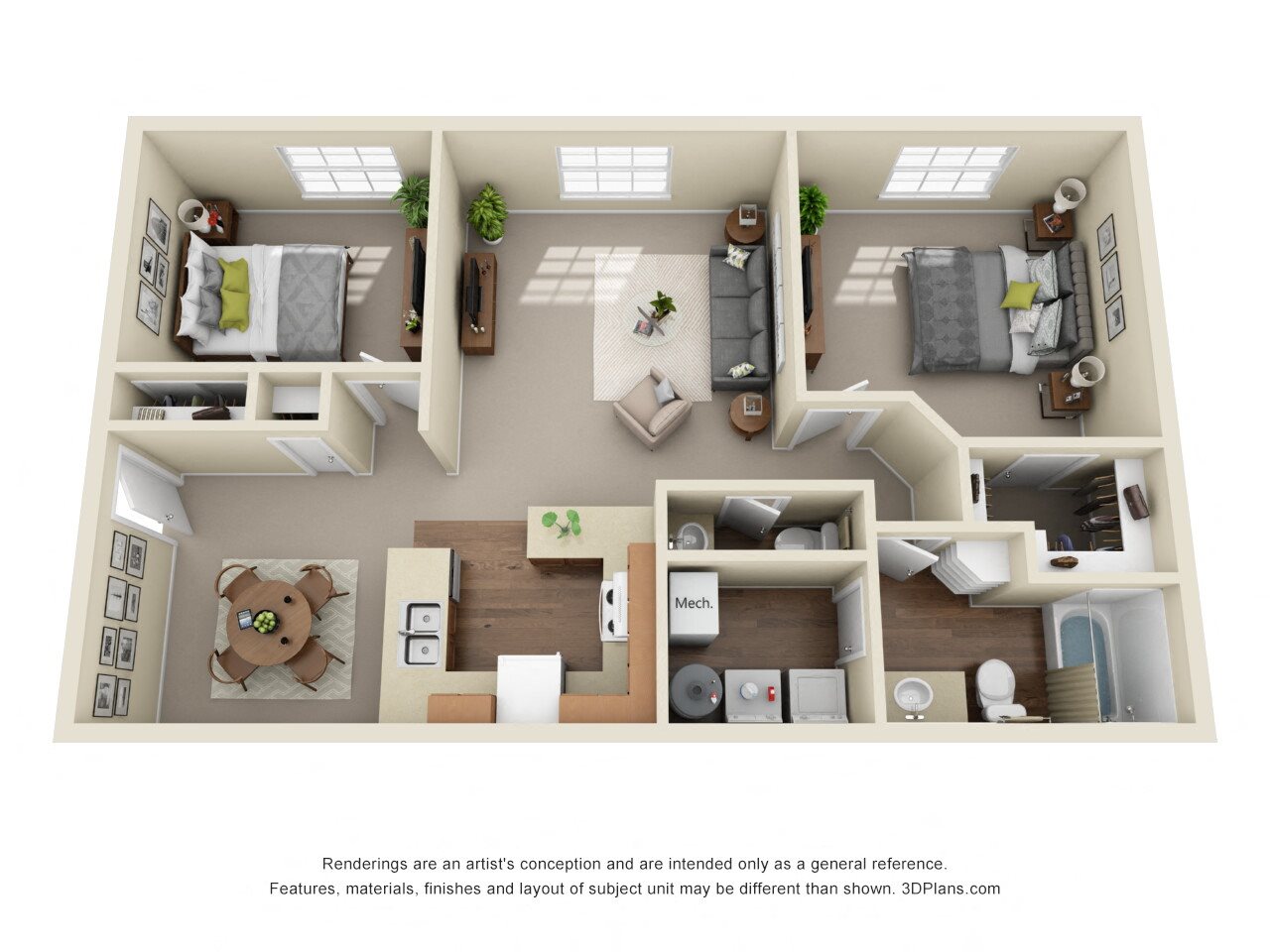2 Bed 1.5 Bath Classic Floor Plan 1
